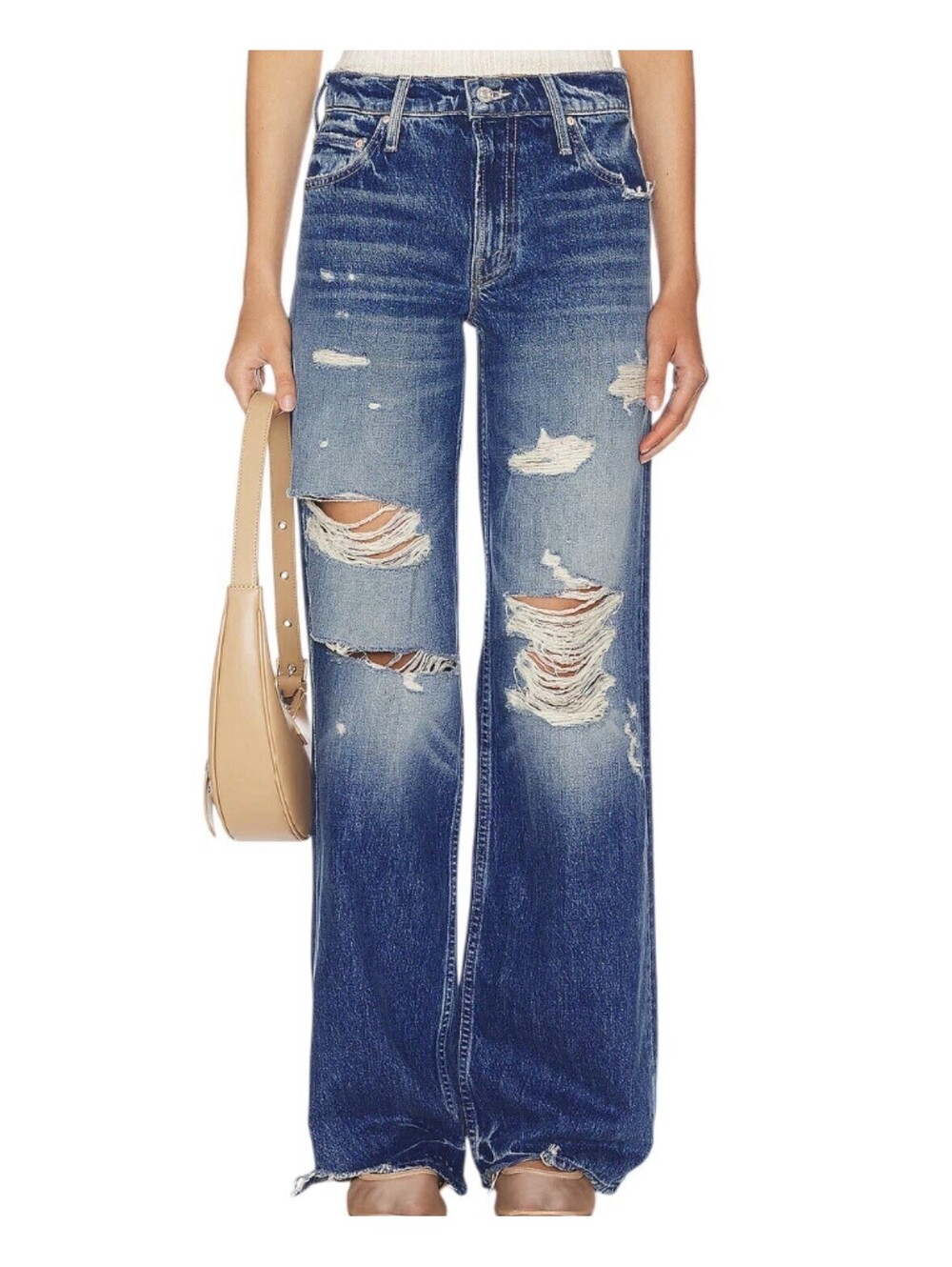 Mother Superior Jeans The Down Low Spinner Heel Shredded BDE Wash Baggy 26